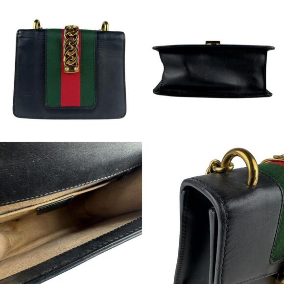 GUCCI Black Leather Sylvie Shoulder Bag - Picture 3 of 5